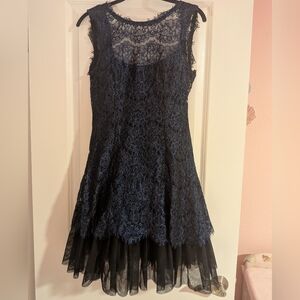 Betsy & Adam Metallic Blue Black Cocktail Dress